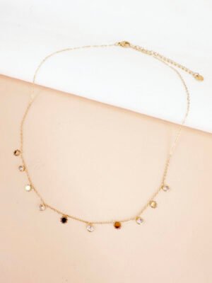 Collier pampilles soleil et strass en acier inoxydable