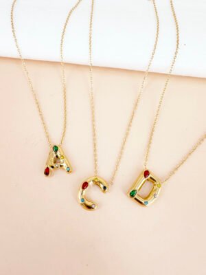 Collier lettre D et strass en acier inoxydable 316L
