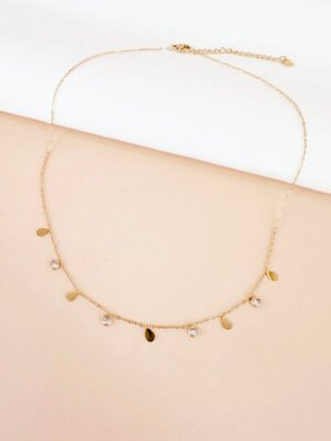 Collier pampilles gouttes et strass en acier inoxydable