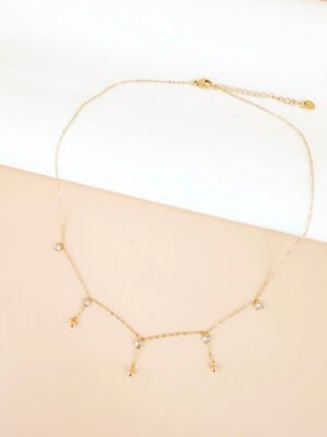 Collier pampilles strass en acier inoxydable