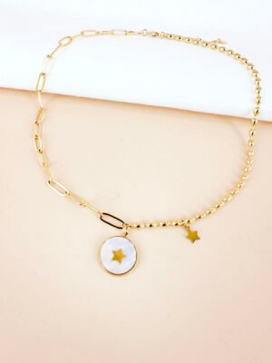 Collier pendentif rond étoile en acier inoxydable