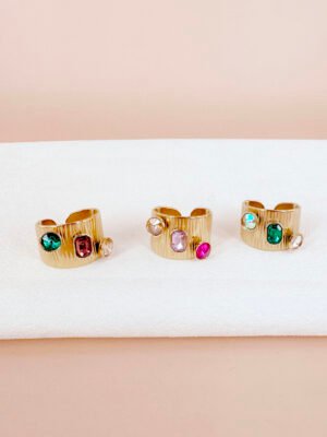 3 bagues jonc strass en acier inoxydable