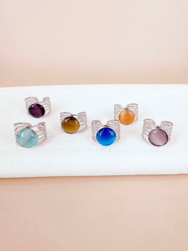 6 bagues jonc argent avec perle colorée en acier inoxydable