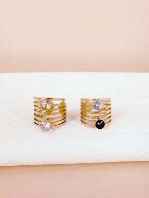 2 bagues jonc avec strass en acier inoxydable
