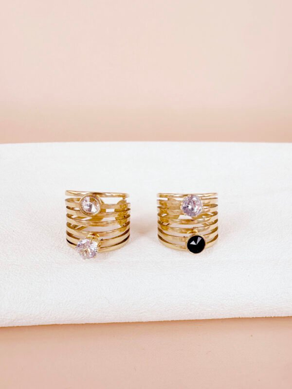 2 bagues jonc avec strass en acier inoxydable