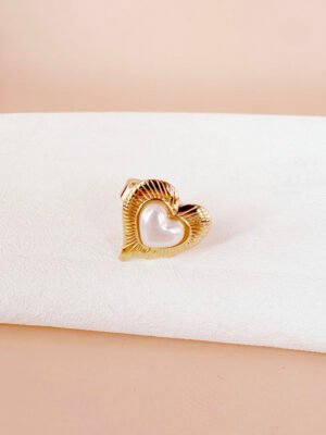 Bague coeur perle en acier inoxydable