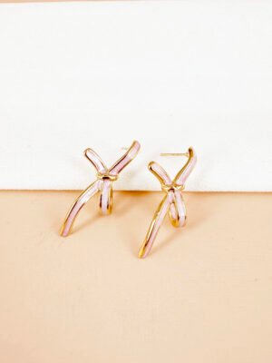 Boucles d’oreilles noeud papillon rose en acier inoxydable