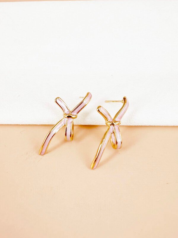 Boucles d'oreilles noeud papillon rose en acier inoxydable