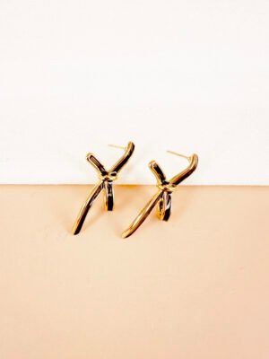 Boucles d’oreilles noeud papillon noir en acier inoxydable