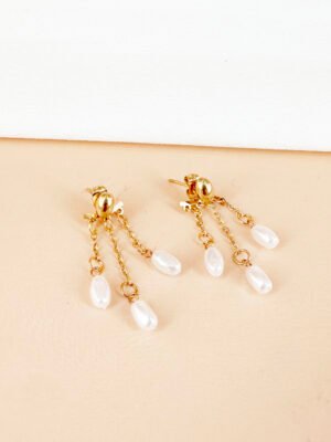 Boucles d’oreilles pendantes avec perles en acier inoxydable