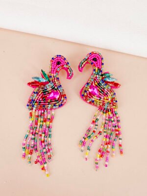 Boucles d’oreilles flamants brodées à la main