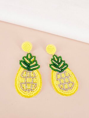 Boucles d’oreilles ananas brodées à la main
