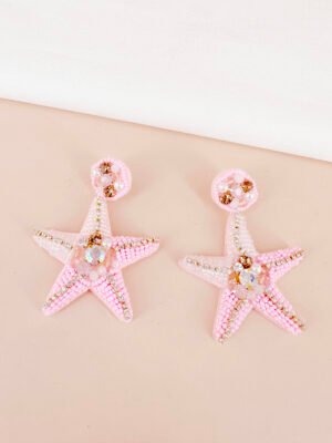 Boucles d’oreilles étoile de mer roses brodées à la main