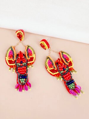 Boucles d’oreilles homards brodées à la main