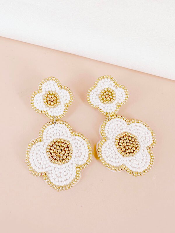 Boucles d'oreilles fleurs bleues brodées à la main