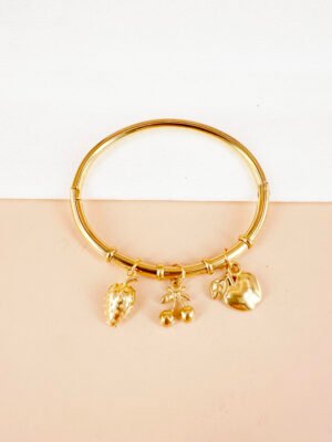 Bracelet jonc breloques fruits en acier inoxydable