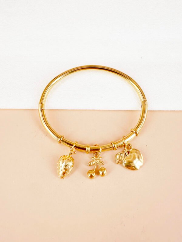 Bracelet jonc breloques fruits en acier inoxydable
