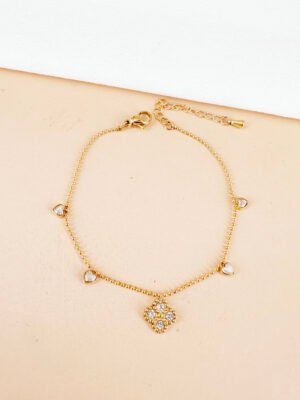 Bracelet motif et coeur en strass – Acier inoxydable