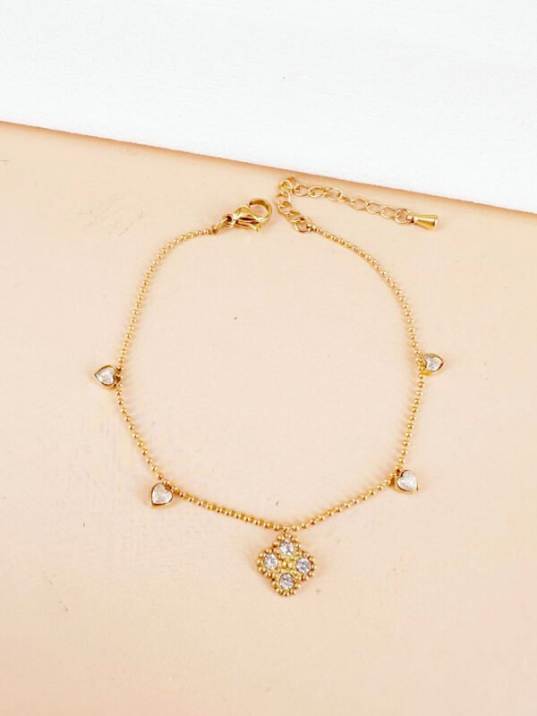 Bracelet motif et coeur en strass - Acier inoxydable