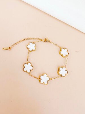 Bracelet fleur trèfle blanc