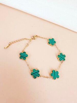 Bracelet fleur trèfle vert