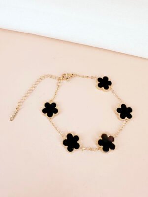 Bracelet fleur trèfle noir