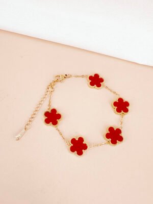Bracelet fleur trèfle rouge