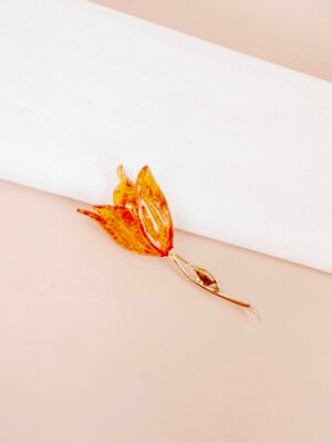Broche tulipe orange ambre