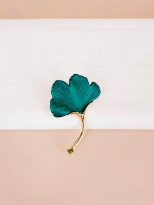 Broche feuille ginkgo verte