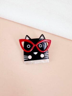 Broche chat lunette résine