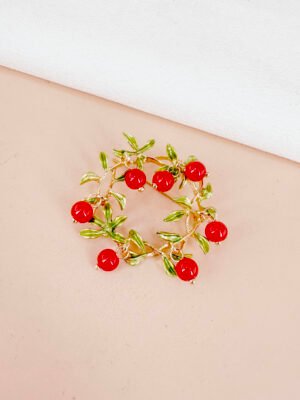 Broche houx et baie rouge