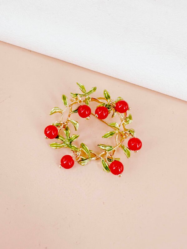 Broche houx et baie rouge