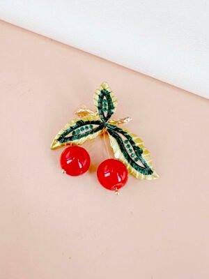 Broche houx et baie rouge