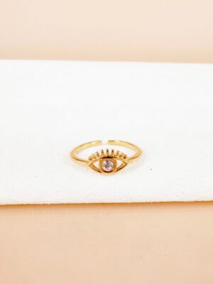 Bague Oeil et strass en acier inoxydable