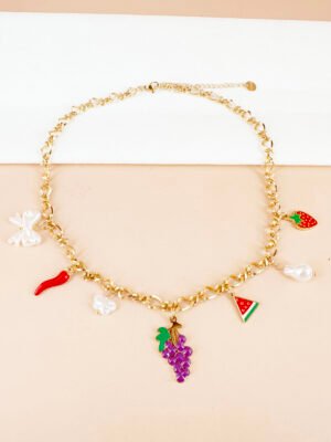 Collier breloques fruits en acier inoxydable