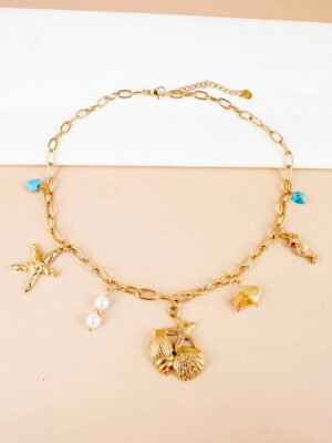 Collier Mer, coquillages en acier inoxydable