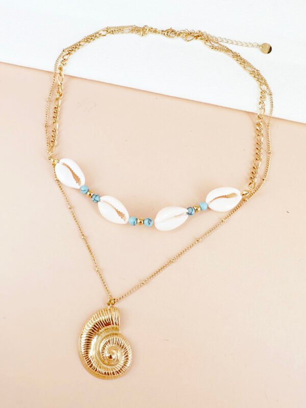 Collier coquillages naturels et pendentif en acier inoxydable
