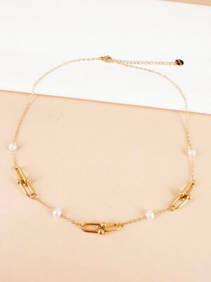 Collier chaîne fine et maillon perles en acier inoxydable