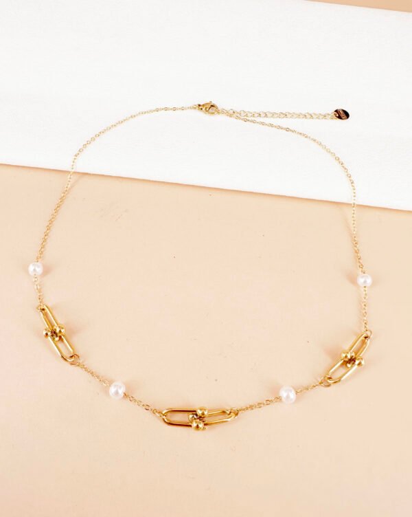 Collier chaîne fine et maillon perles en acier inoxydable