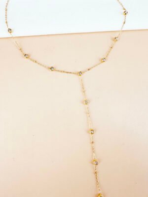 Collier sautoir Y avec strass en acier inoxydable