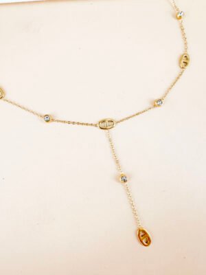 Collier sautoir Y avec strass en acier inoxydable