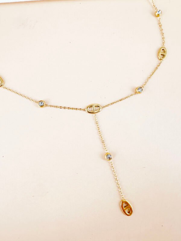 Collier sautoir Y avec strass en acier inoxydable
