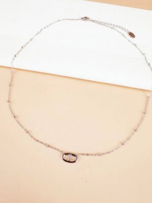 Collier chaîne fine en argent avec maillon en acier inoxydable