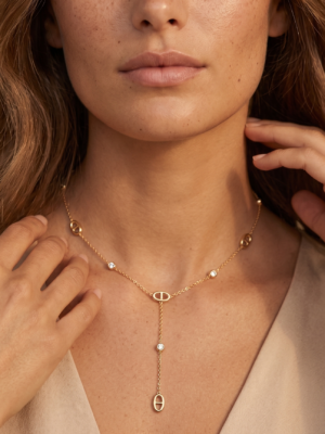 Collier sautoir Y avec strass en acier inoxydable