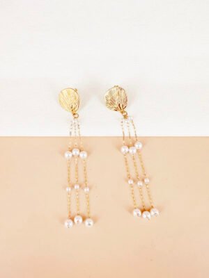 Boucles d’oreilles pendantes avec perles en acier inoxydable