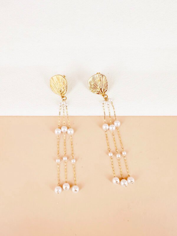 Boucles d'oreilles pendantes avec perles en acier inoxydable – Image 2