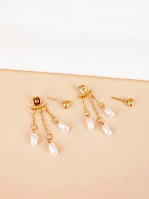 Boucles d’oreilles pendantes avec perles en acier inoxydable