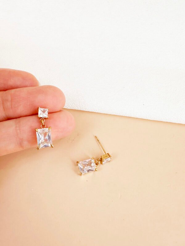 Boucles d'oreilles pendantes strass en acier inoxydable – Image 2