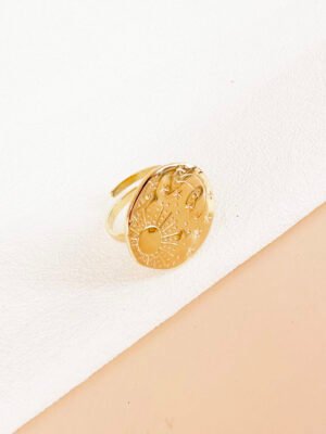 Bague médaillon Astre en acier inoxydable