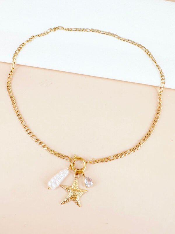 Collier fermoir avec breloques étoiles perles strass en acier inoxydable – Image 2